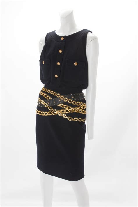 chanel black and gold chain dress